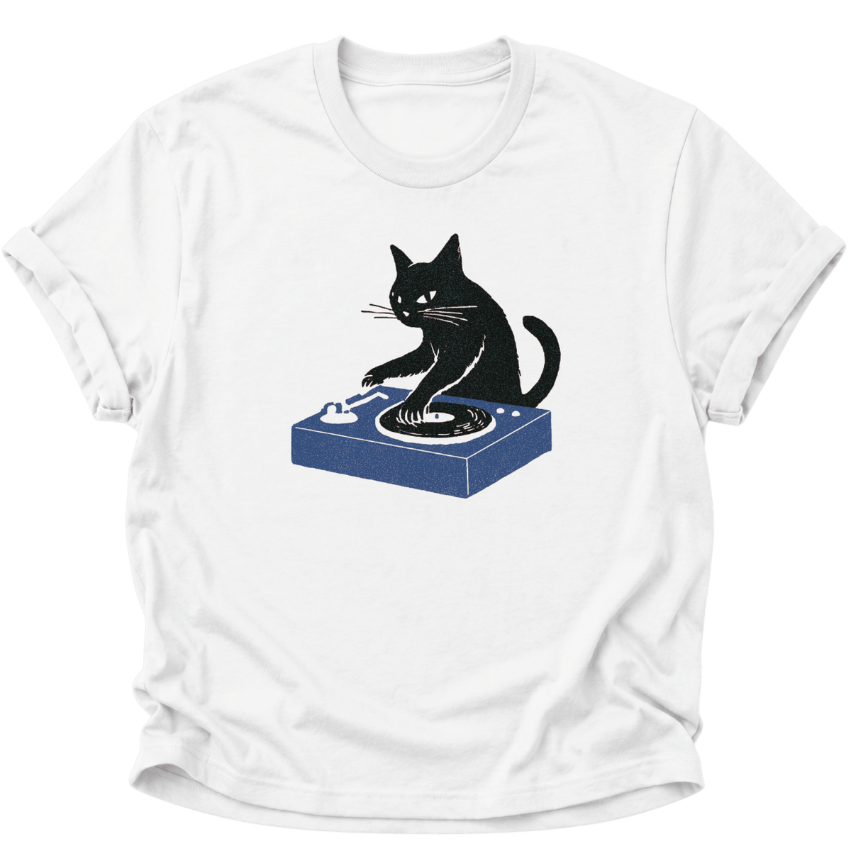 DJ Katze am Plattenspieler Unisex T-Shirt Weiß - PINE & RIVER