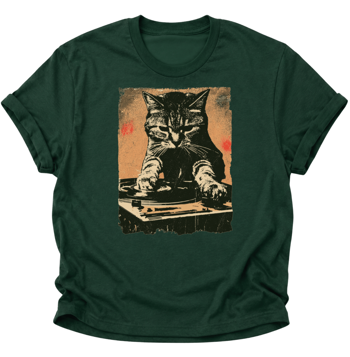 DJ Katze Vintage Poster Unisex T-Shirt Forest Green - PINE & RIVER