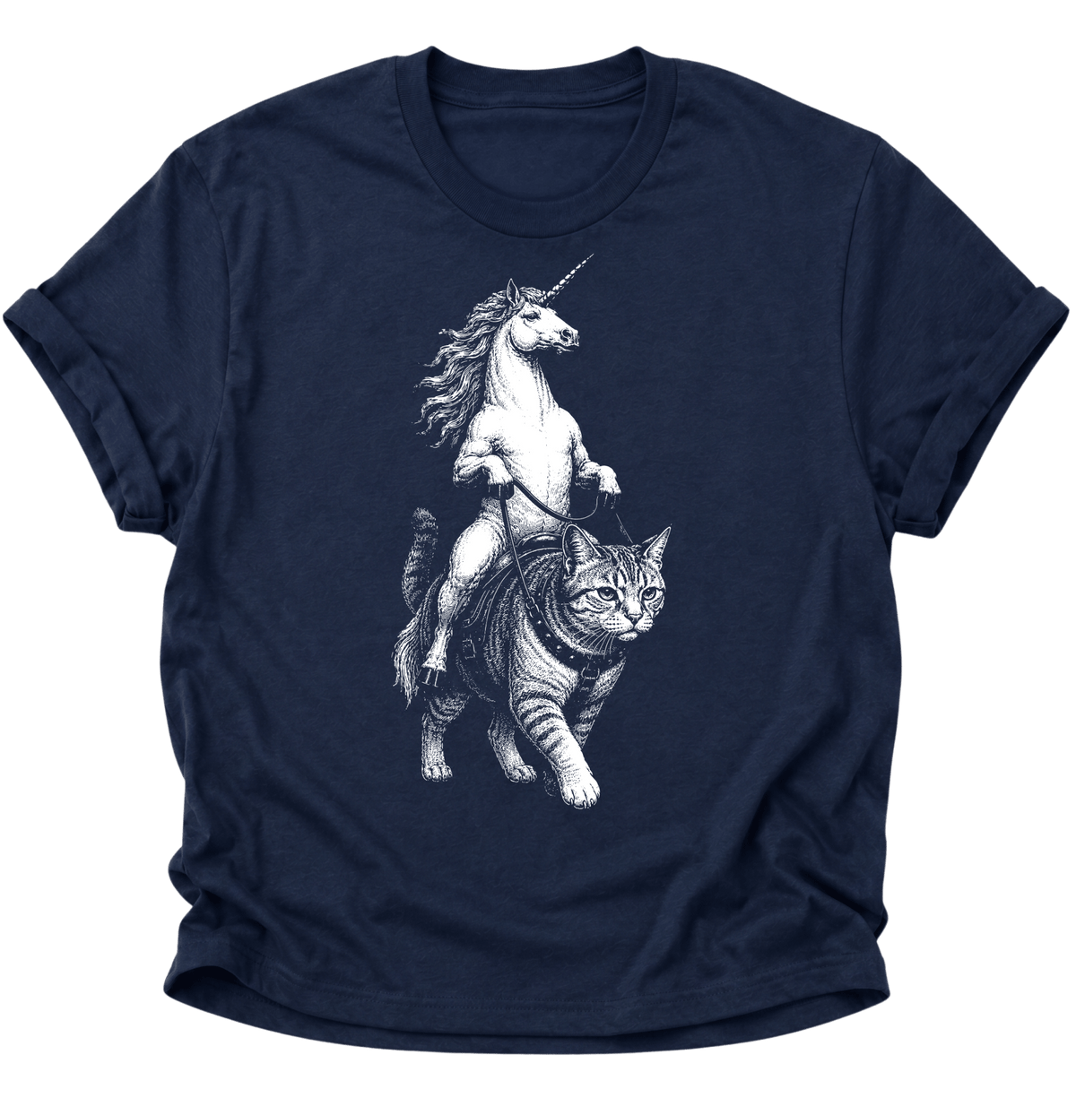 Einhorn Reitet Katze Unisex T-Shirt Navy Blue - PINE & RIVER
