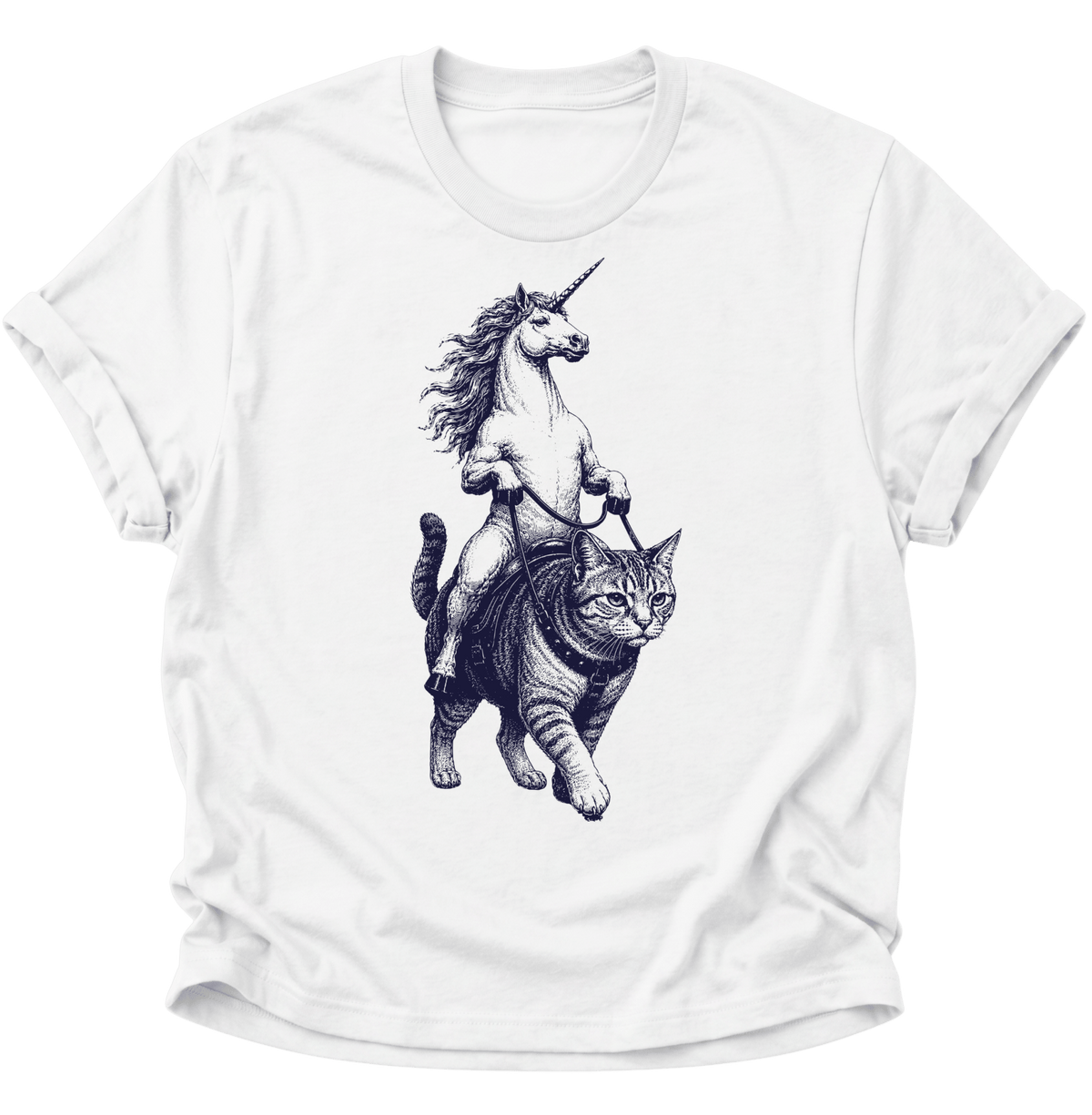 Einhorn Reitet Katze Unisex T-Shirt Weiß - PINE & RIVER