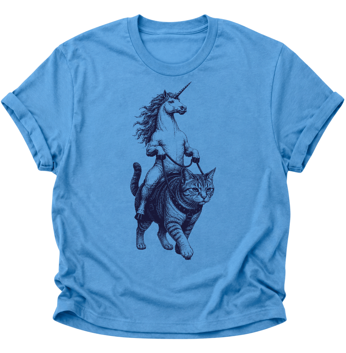 Einhorn Reitet Katze Unisex T-Shirt Carolina Blue - PINE & RIVER