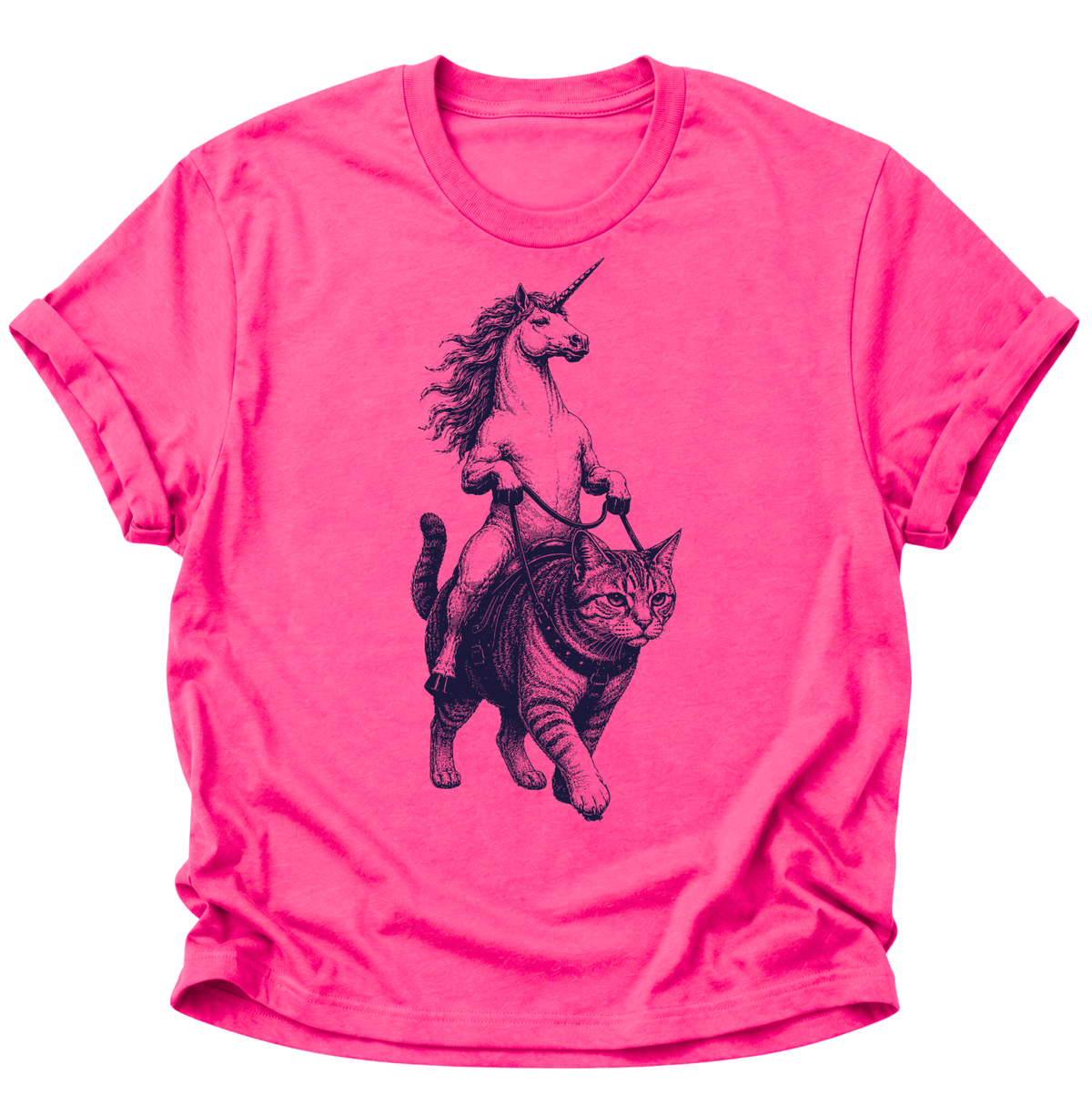 Einhorn Reitet Katze Unisex T-Shirt Heliconia - PINE & RIVER