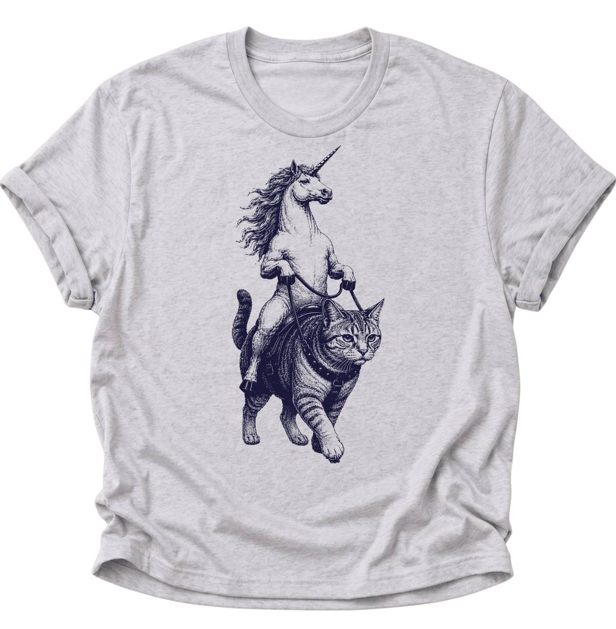 Einhorn Reitet Katze Unisex T-Shirt Ash Grey - PINE & RIVER