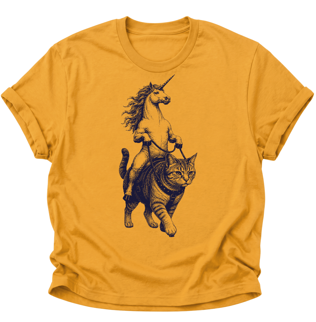 Einhorn Reitet Katze Unisex T-Shirt Gelb - PINE & RIVER