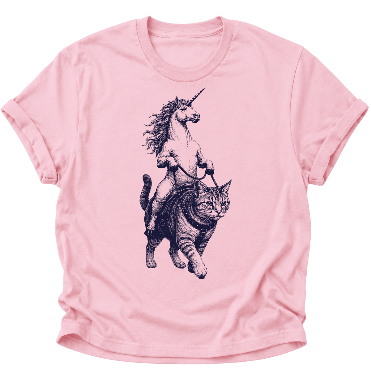 Einhorn Reitet Katze Unisex T-Shirt Light Pink - PINE & RIVER