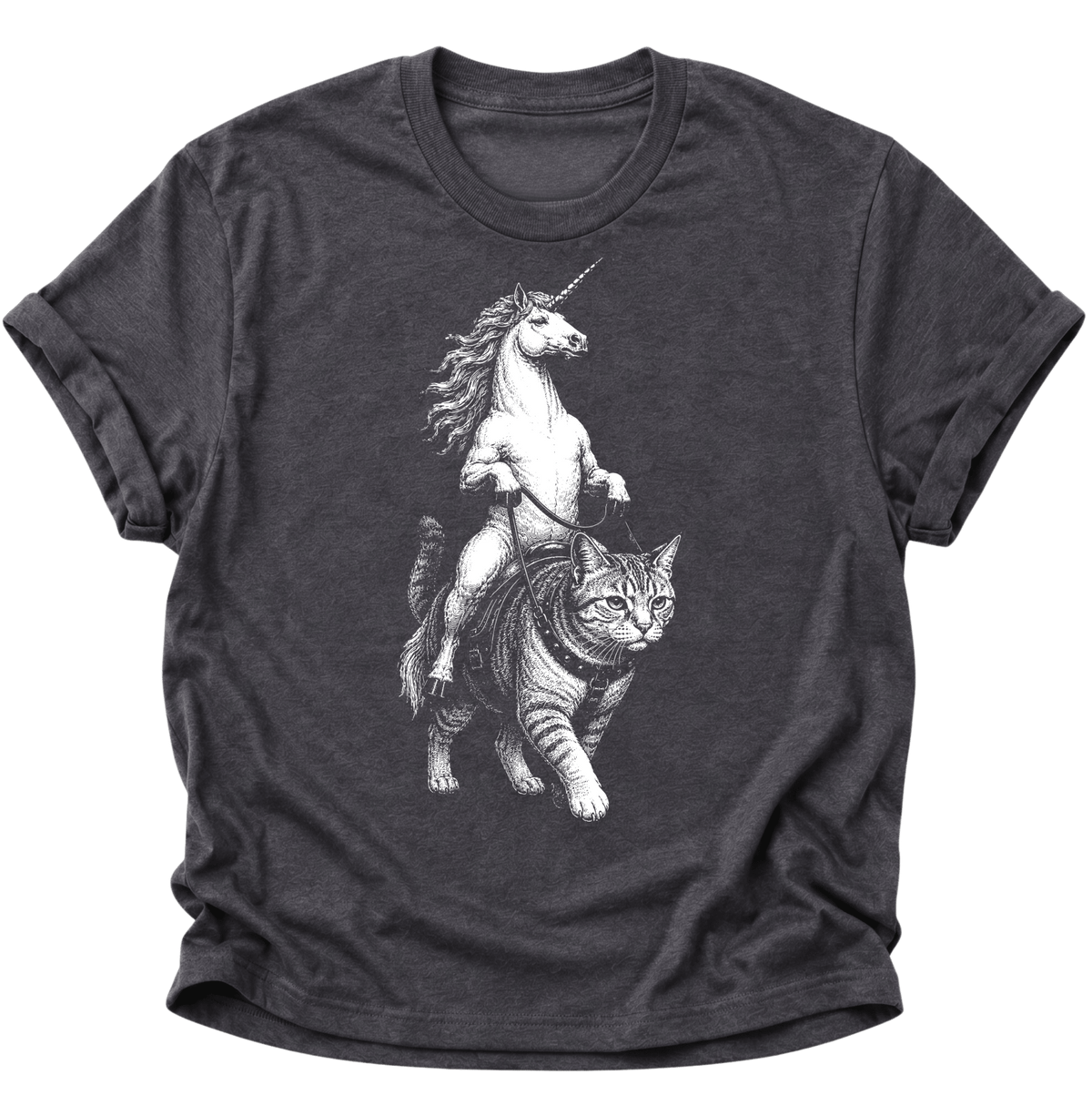 Einhorn Reitet Katze Unisex T-Shirt Dark Heather - PINE & RIVER