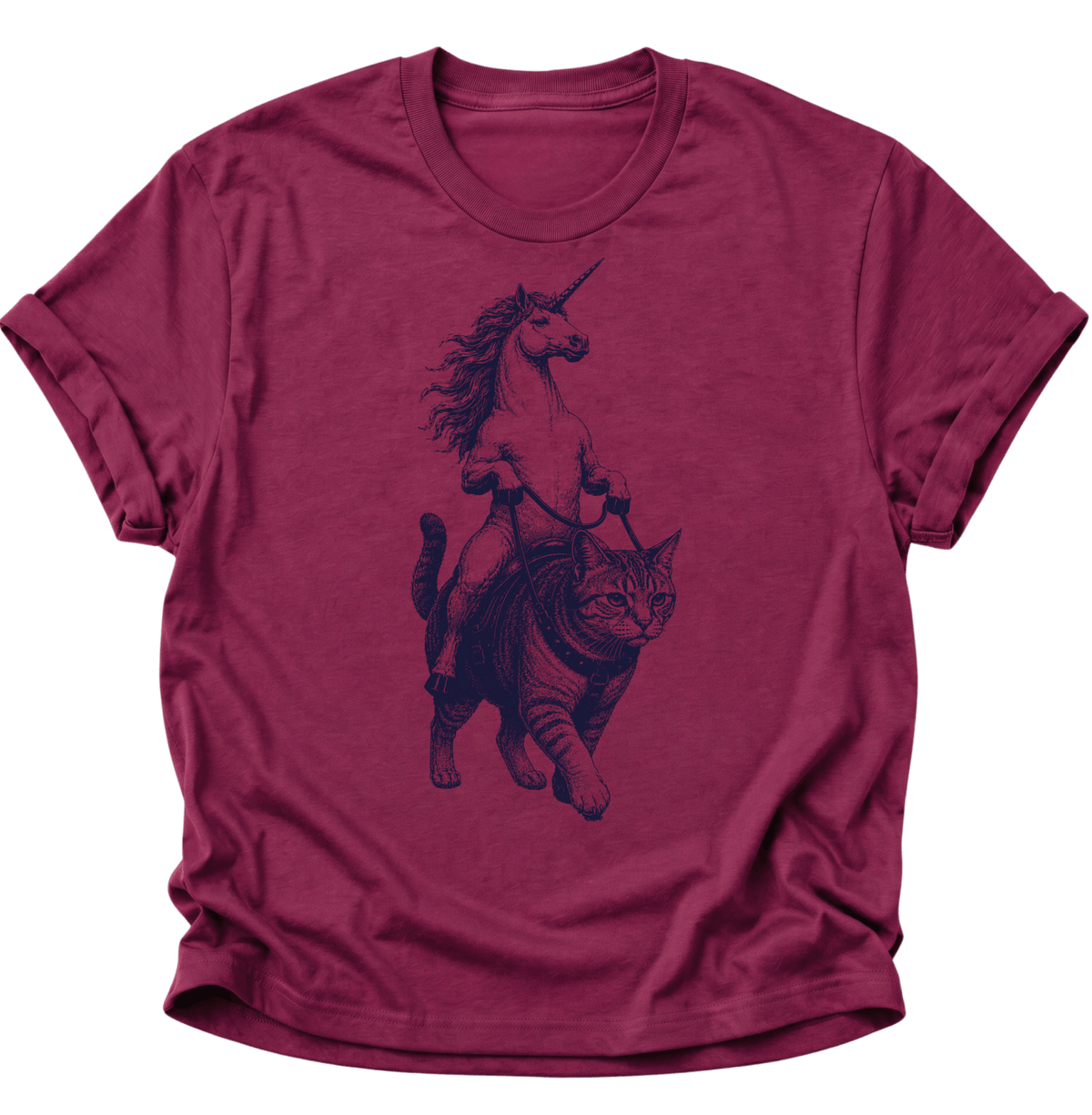 Einhorn Reitet Katze Unisex T-Shirt Cardinal Red - PINE & RIVER