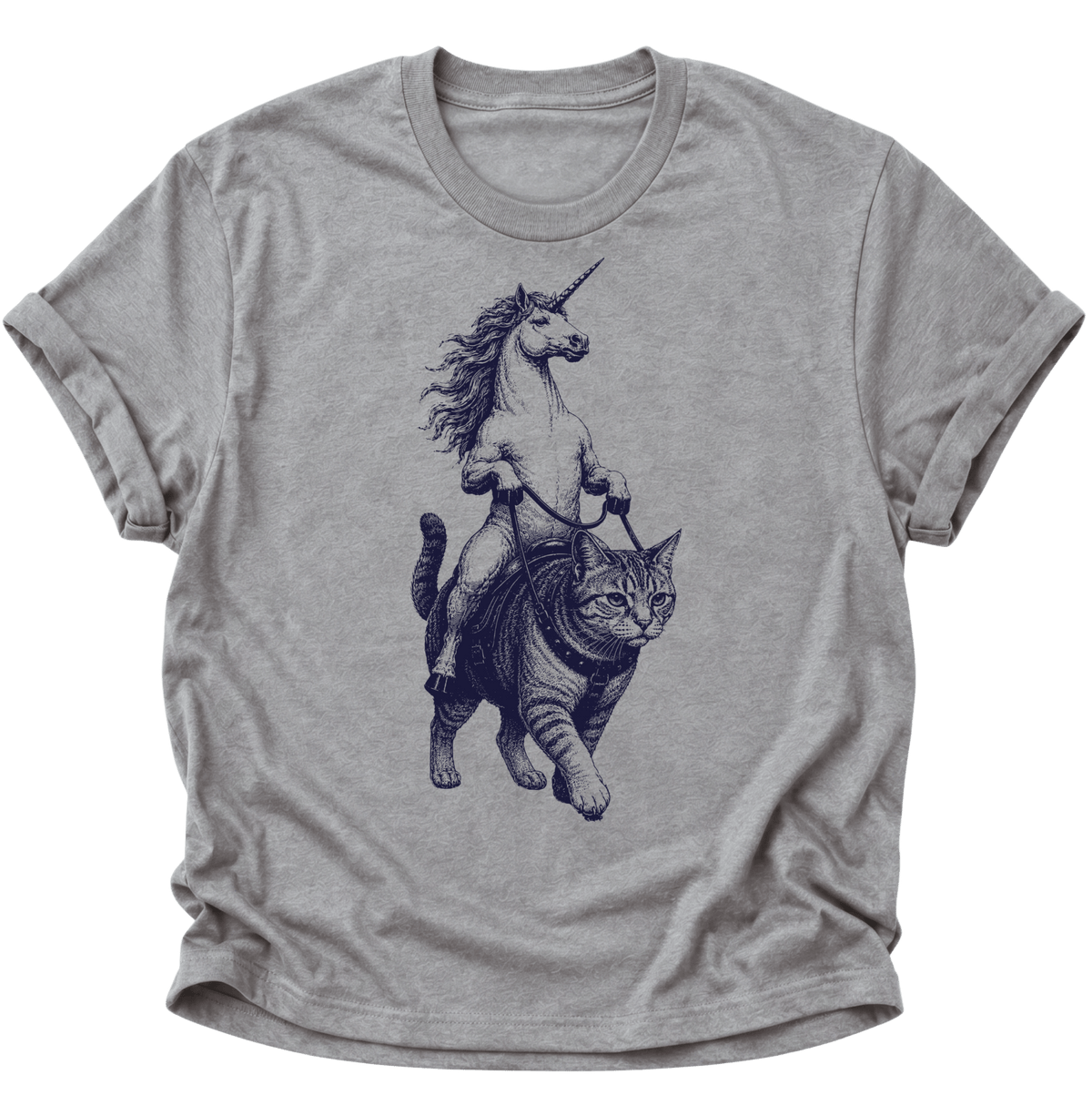 Einhorn Reitet Katze Unisex T-Shirt Sport Grey - PINE & RIVER