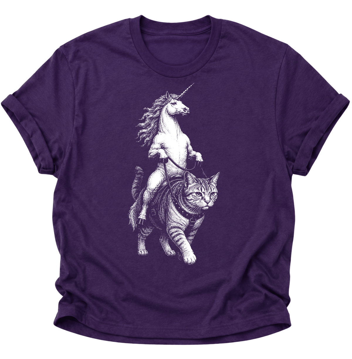 Einhorn Reitet Katze Unisex T-Shirt Purple - PINE & RIVER
