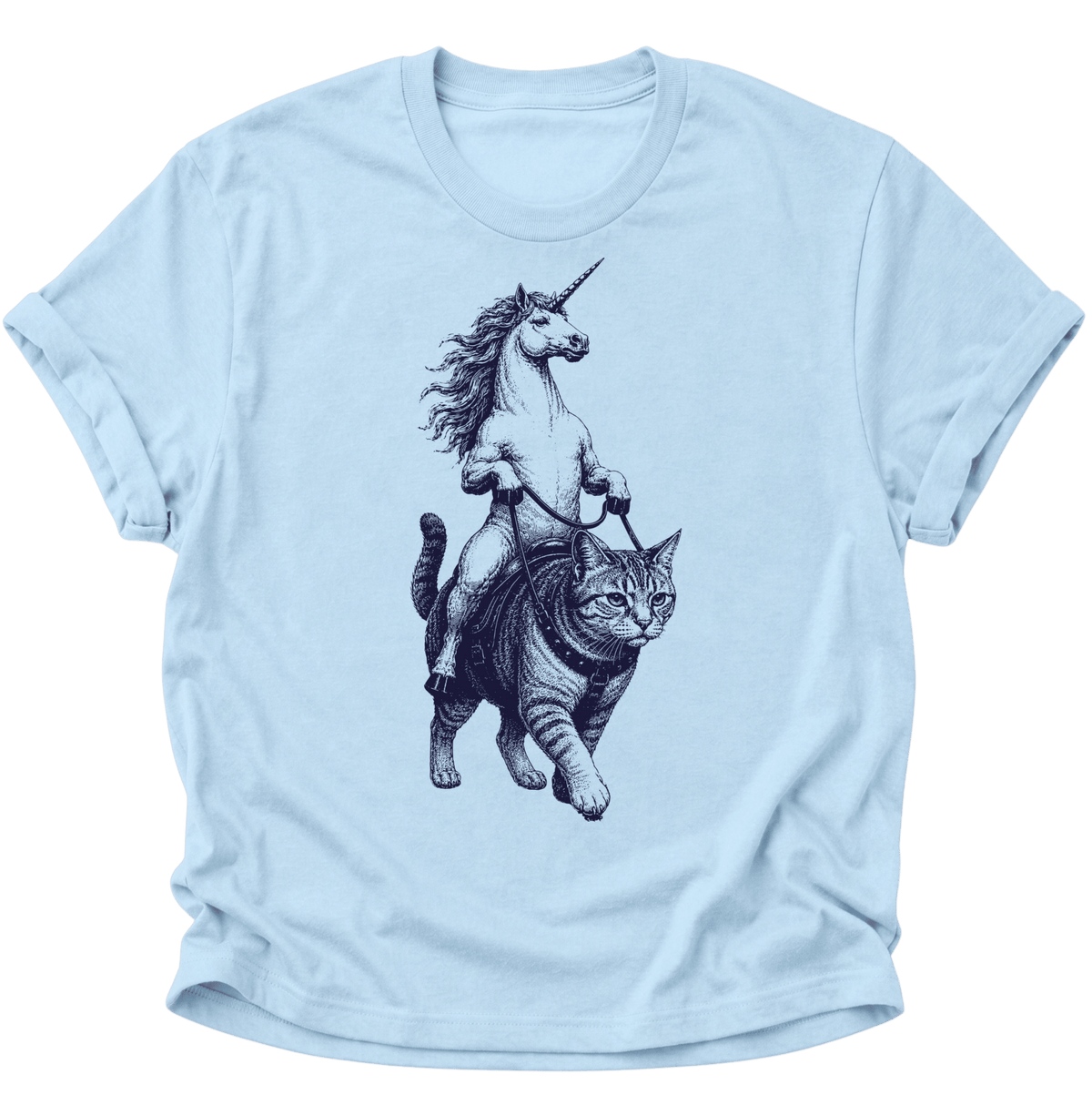 Einhorn Reitet Katze Unisex T-Shirt Light Blue - PINE & RIVER