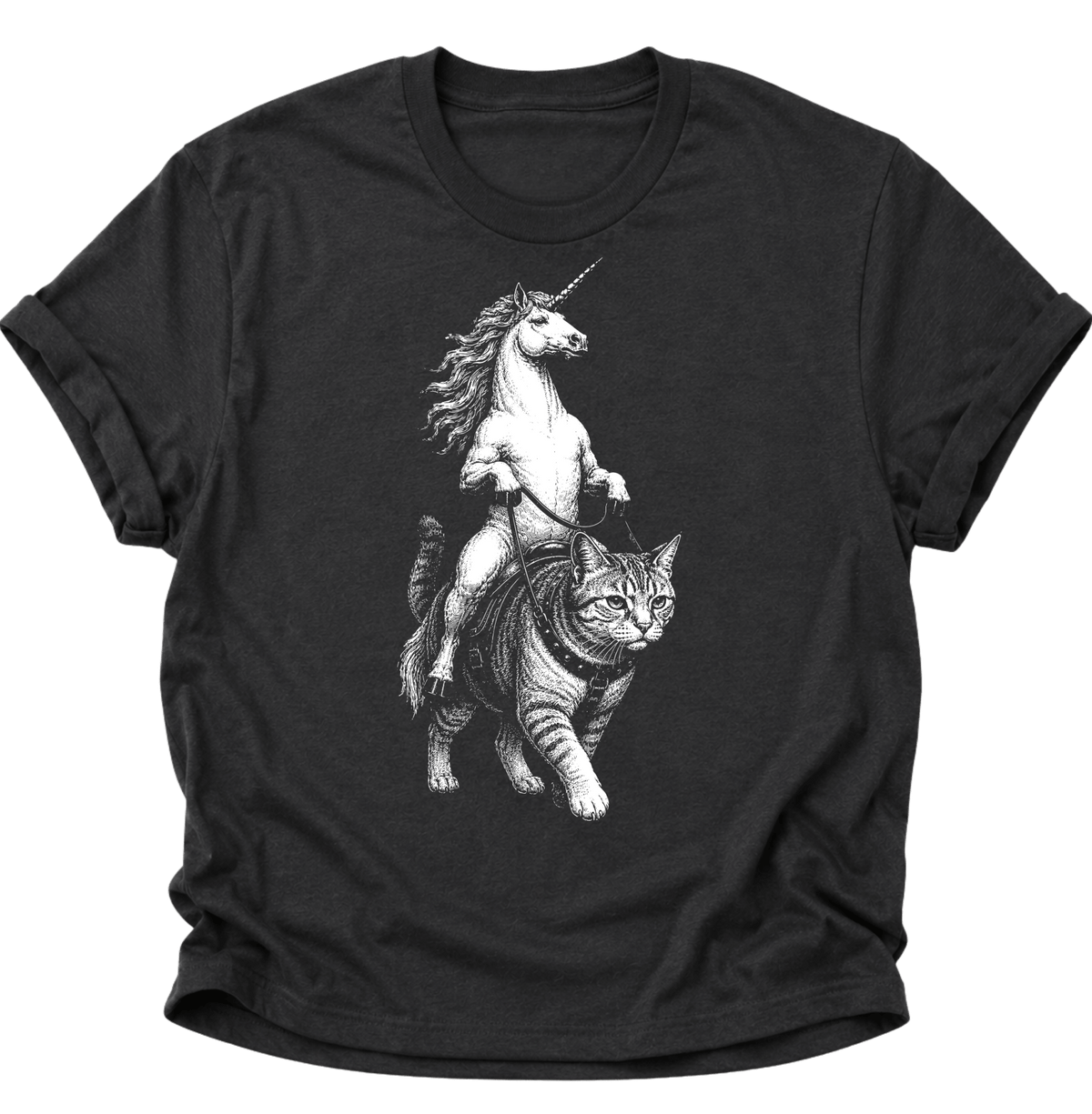 Einhorn Reitet Katze Unisex T-Shirt Schwarz - PINE & RIVER