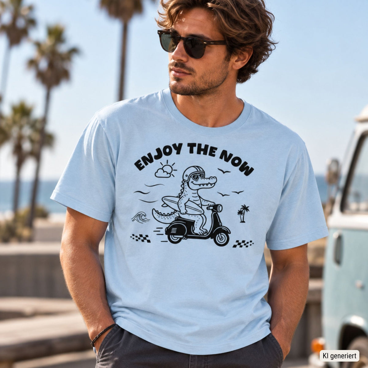 Enjoy The Now Krokodil auf Roller Unisex T-Shirt Gelb - PINE & RIVER