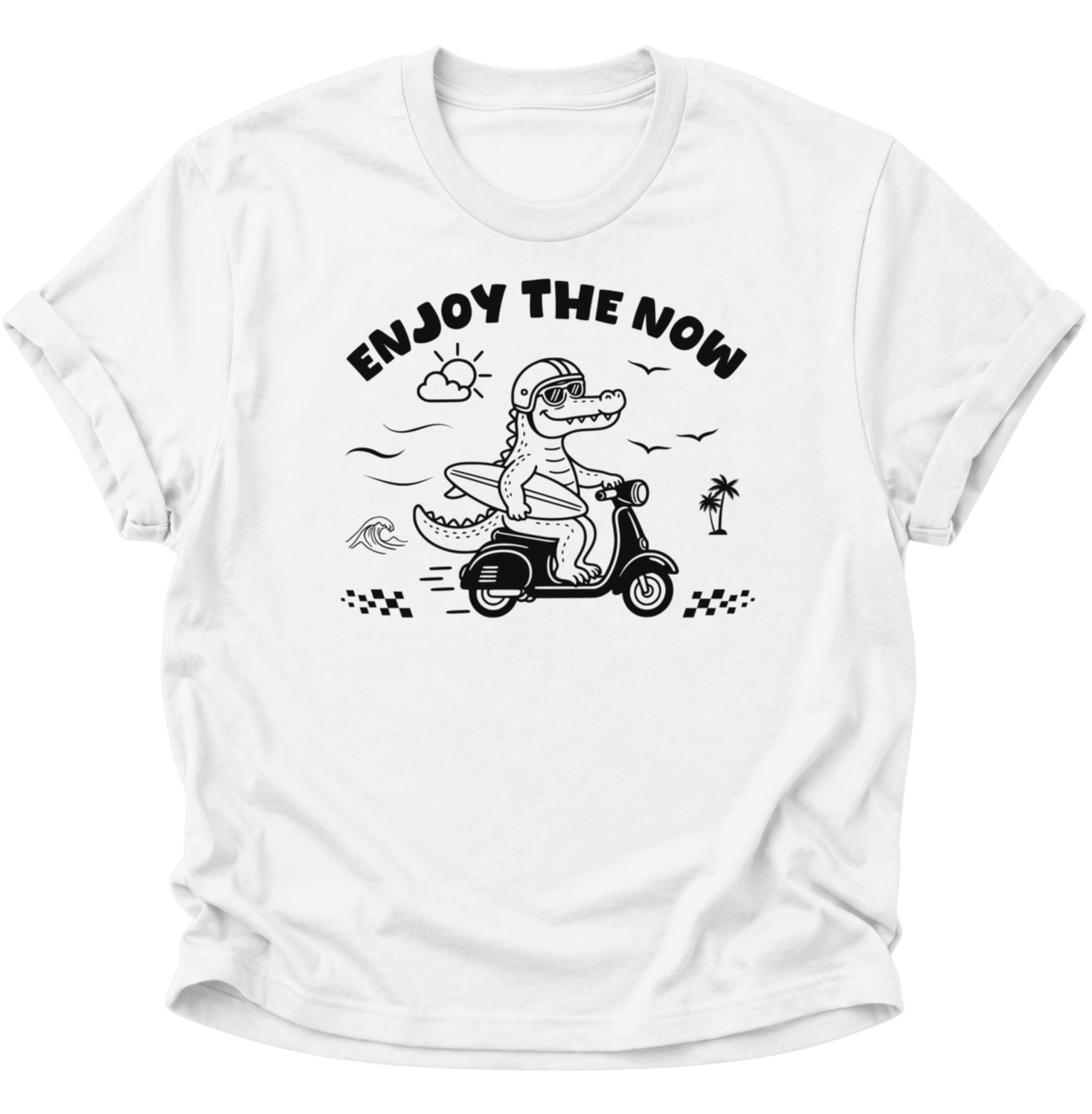 Enjoy The Now Krokodil auf Roller Unisex T-Shirt Weiß - PINE & RIVER