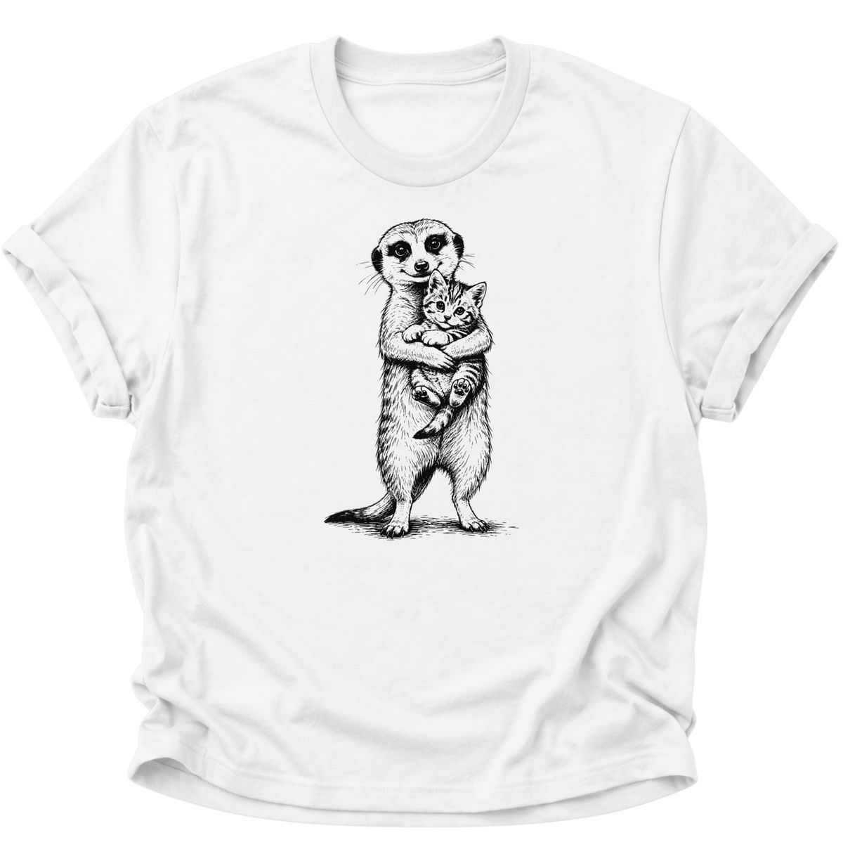 Erdmännchen mit Kätzchen Unisex T-Shirt Weiß - PINE & RIVER
