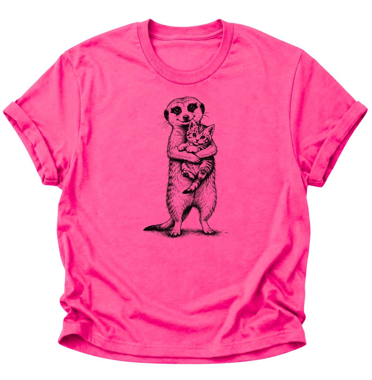 Erdmännchen mit Kätzchen Unisex T-Shirt Heliconia - PINE & RIVER