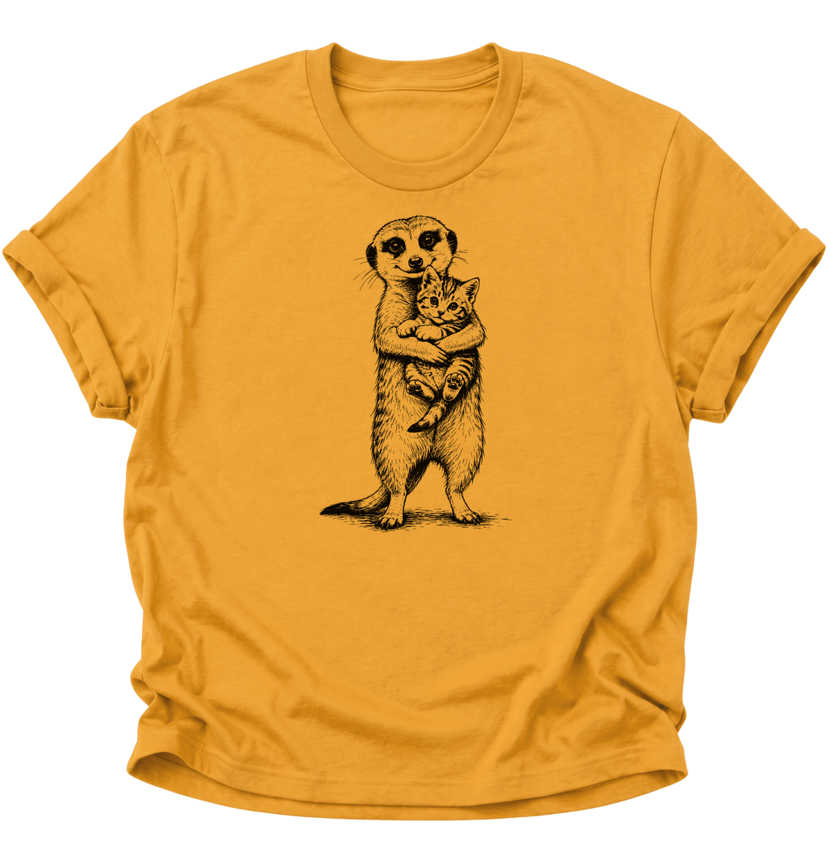 Erdmännchen mit Kätzchen Unisex T-Shirt Gelb - PINE & RIVER