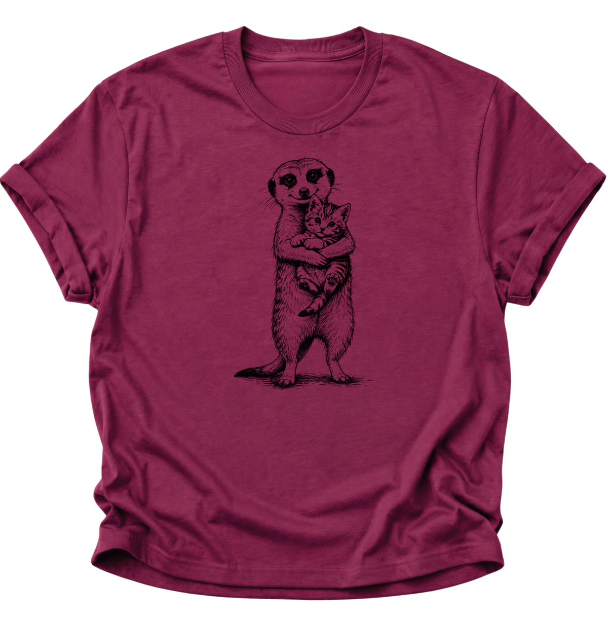 Erdmännchen mit Kätzchen Unisex T-Shirt Cardinal Red - PINE & RIVER