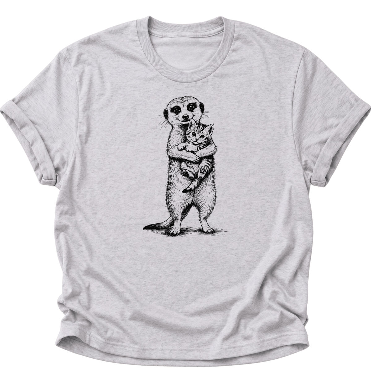 Erdmännchen mit Kätzchen Unisex T-Shirt Ash Grey - PINE & RIVER