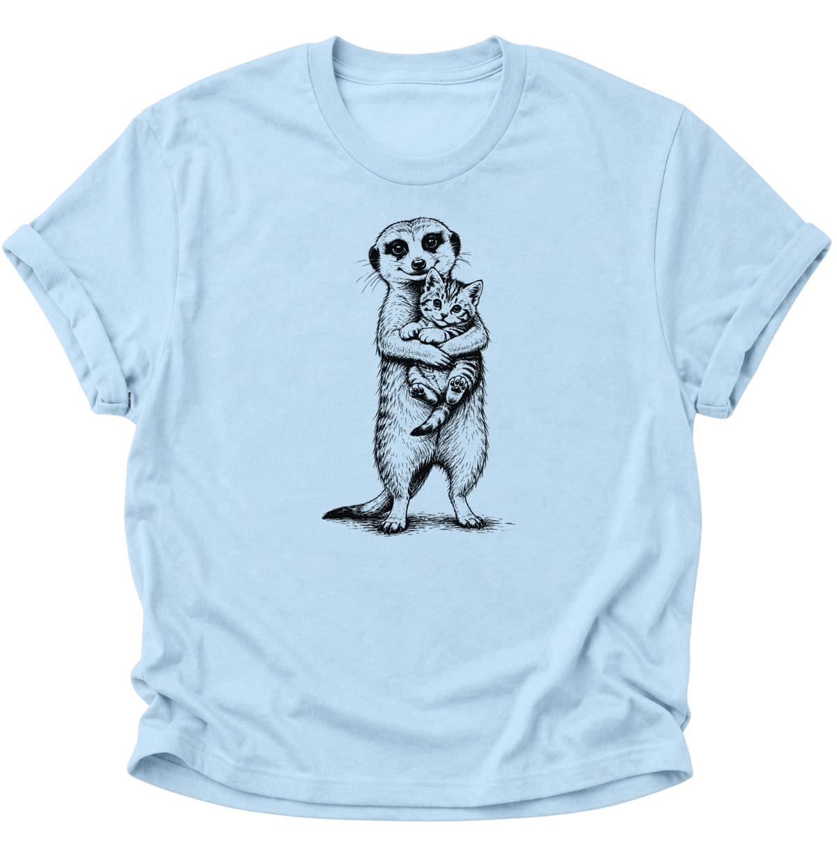 Erdmännchen mit Kätzchen Unisex T-Shirt Light Blue - PINE & RIVER