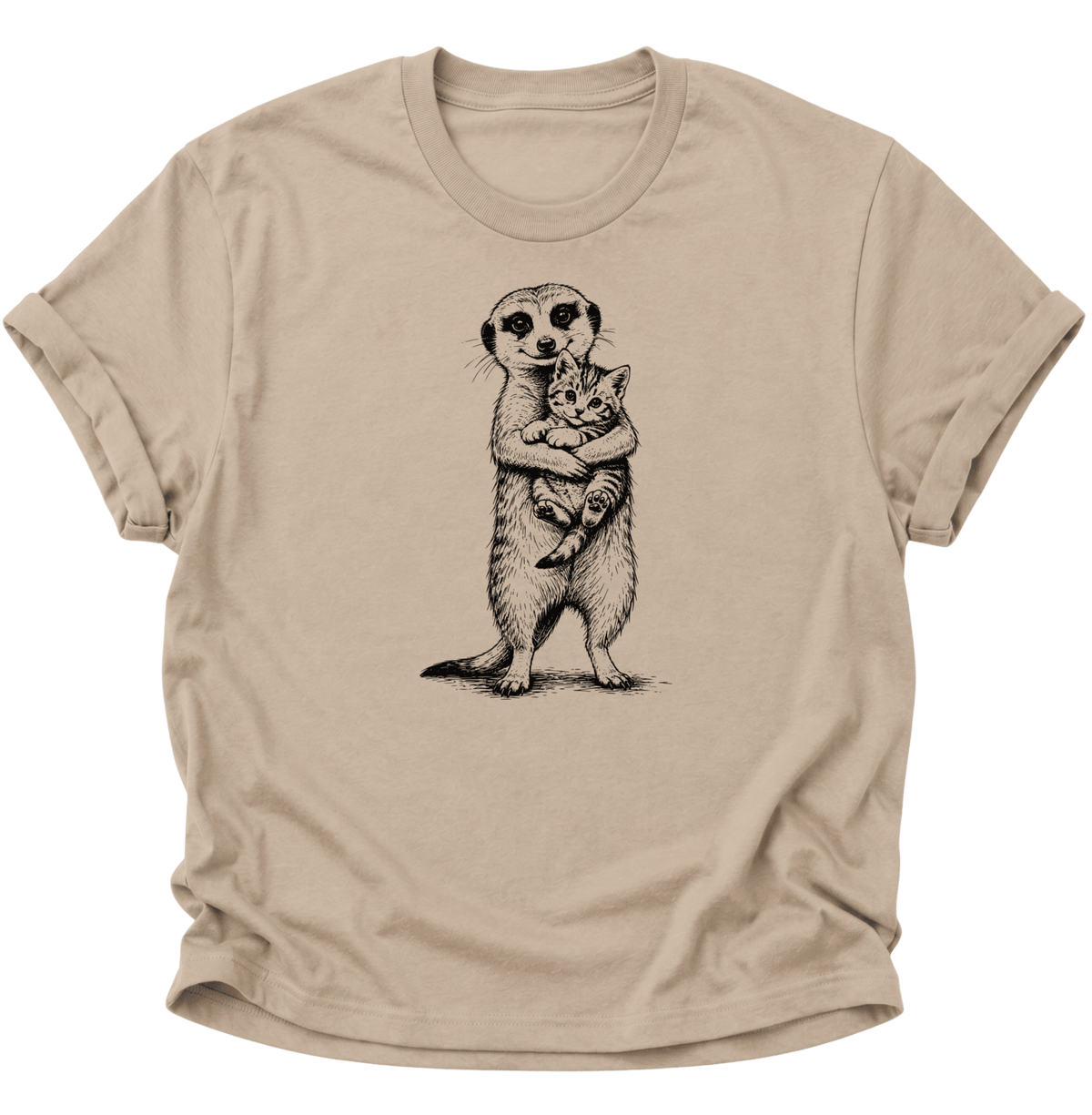 Erdmännchen mit Kätzchen Unisex T-Shirt Sand - PINE & RIVER