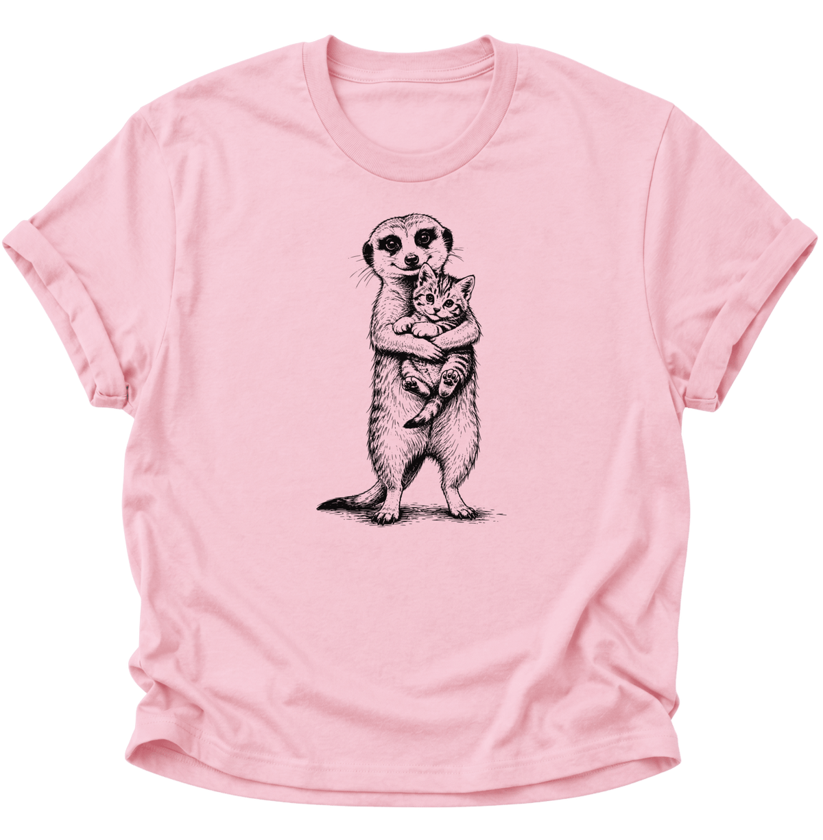 Erdmännchen mit Kätzchen Unisex T-Shirt Light Pink - PINE & RIVER