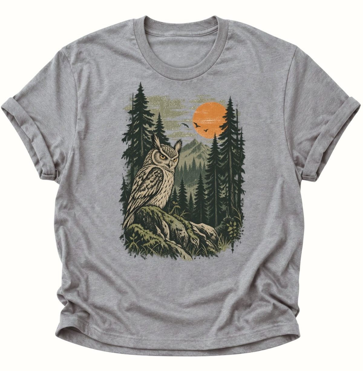 Eule im Wald bei Sonnenuntergang Unisex T-Shirt Sport Grey - PINE & RIVER