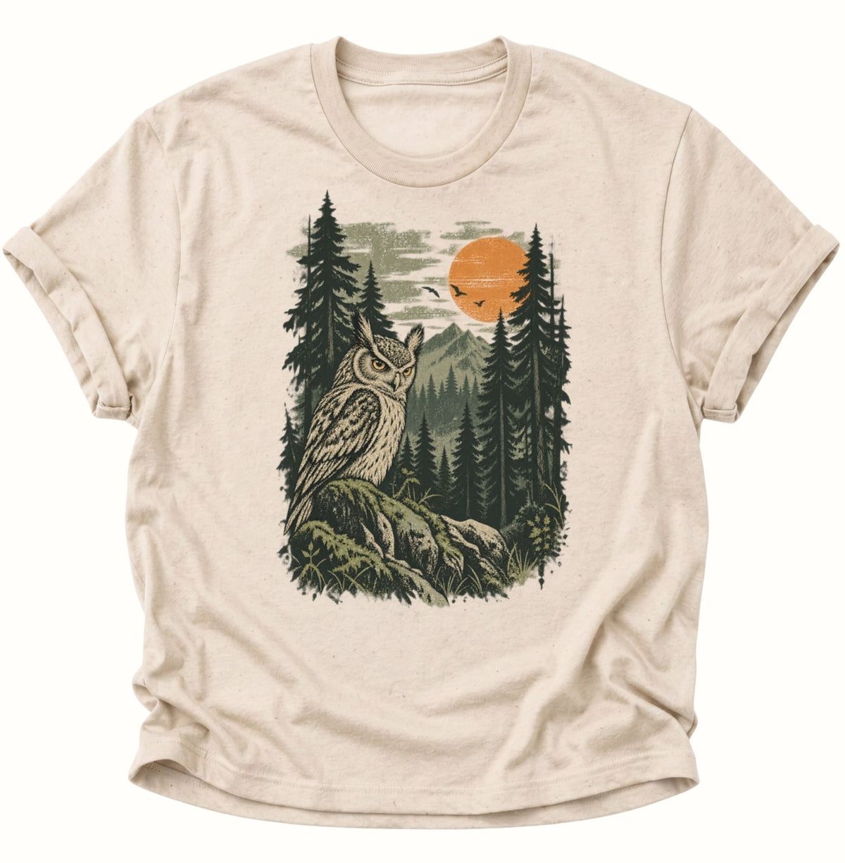 Eule im Wald bei Sonnenuntergang Unisex T-Shirt Nature - PINE & RIVER