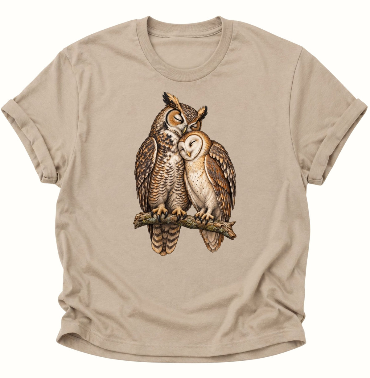 Eulen Pärchen Unisex T-Shirt Sand - PINE & RIVER