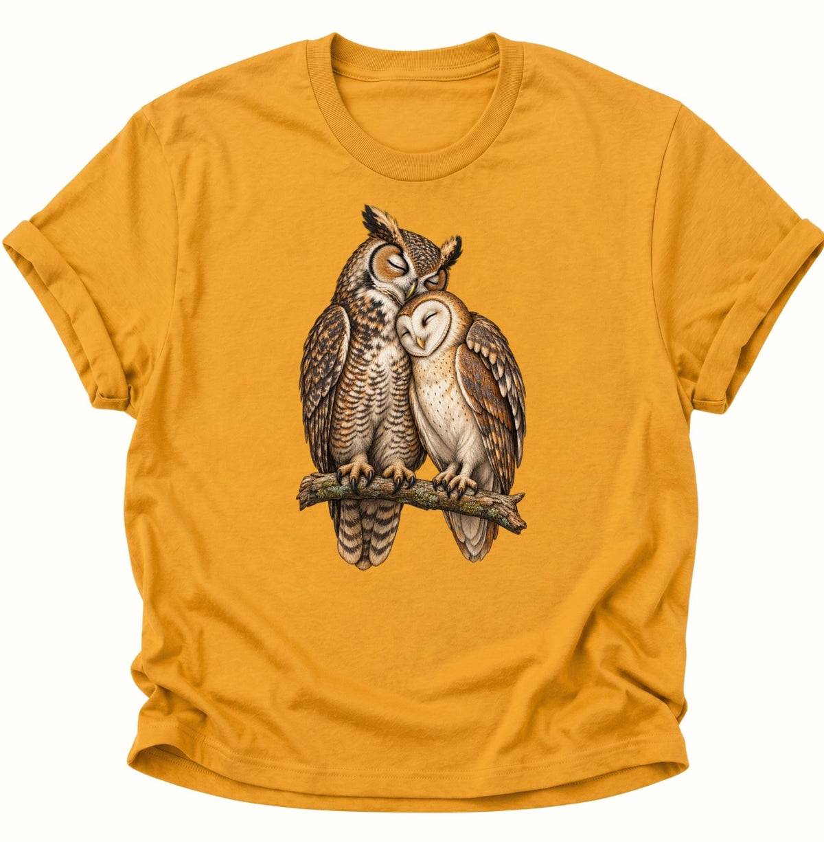 Eulen Pärchen Unisex T-Shirt Gelb - PINE & RIVER