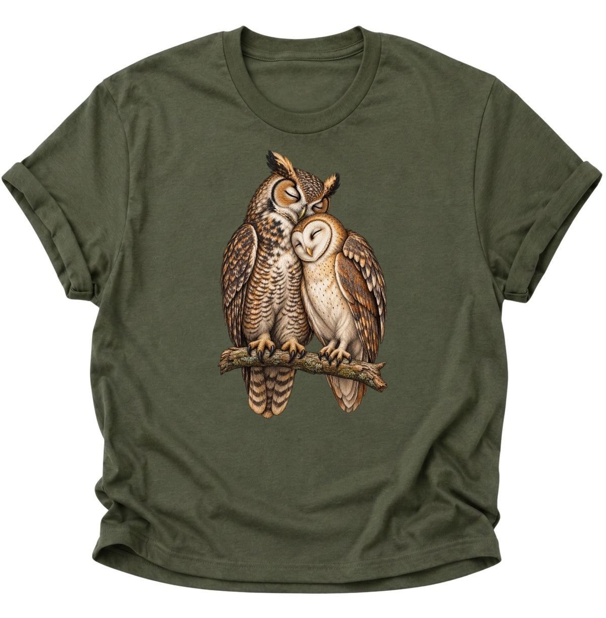 Eulen Pärchen Unisex T-Shirt Military Green - PINE & RIVER