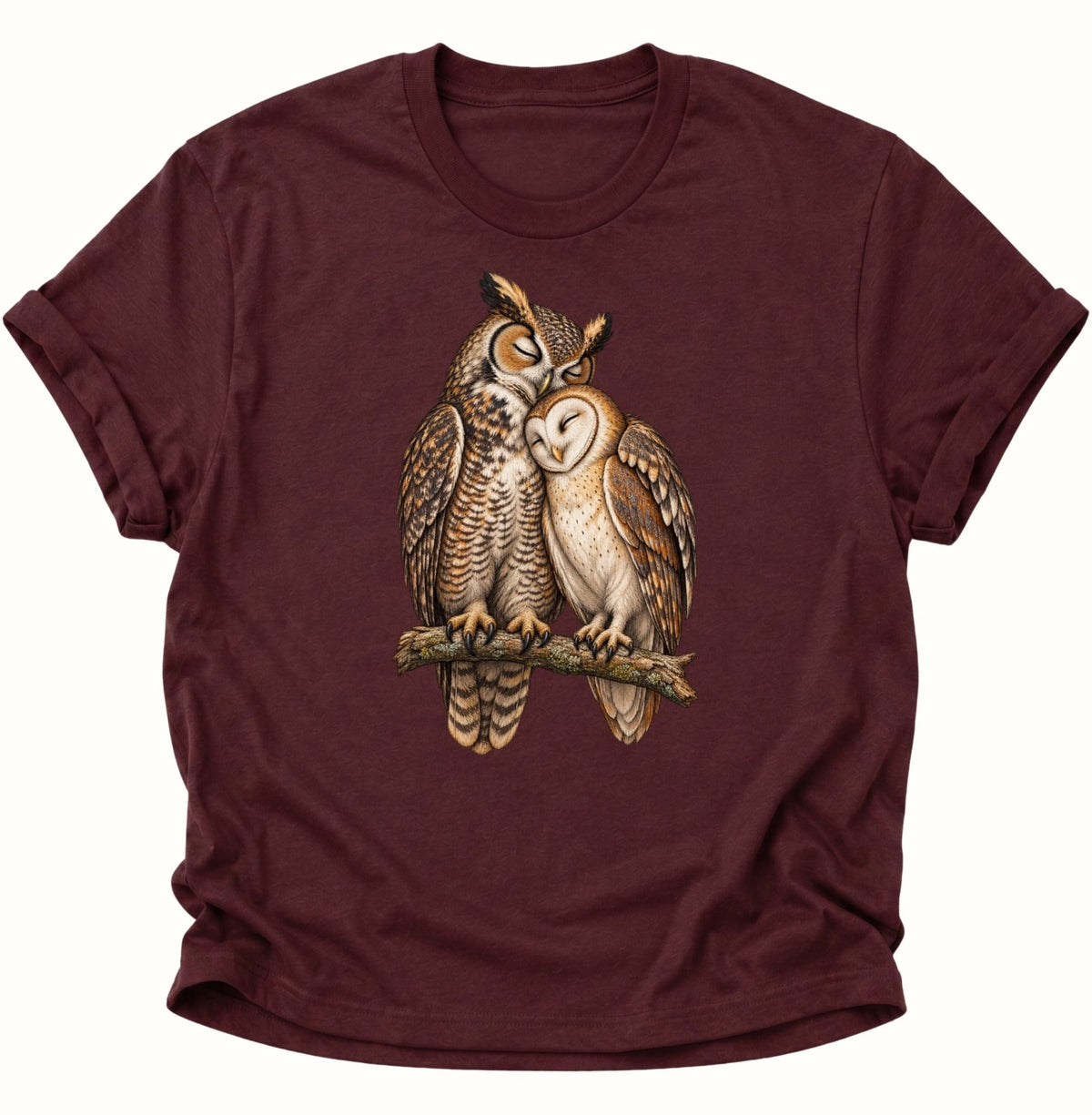 Eulen Pärchen Unisex T-Shirt Maroon - PINE & RIVER