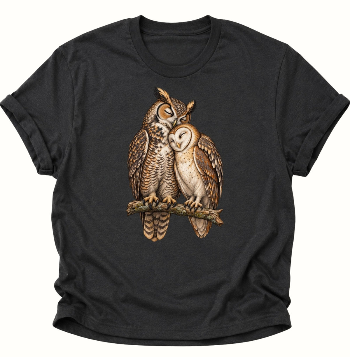 Eulen Pärchen Unisex T-Shirt Schwarz - PINE & RIVER