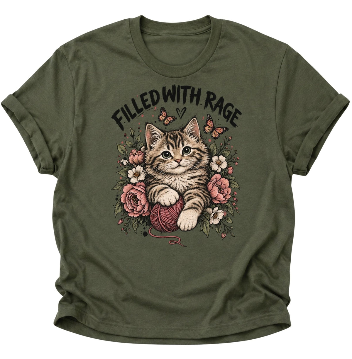 Filled With Rage Kätzchen Unisex T-Shirt Military Green - PINE & RIVER