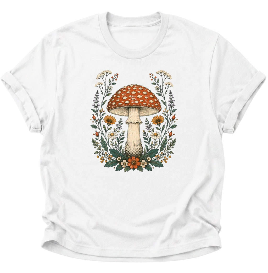 Fliegenpilz Wildblumen Unisex T-Shirt Weiß - PINE & RIVER
