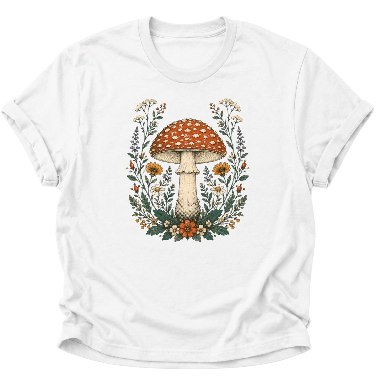 Fliegenpilz Wildblumen Unisex T-Shirt Weiß - PINE & RIVER