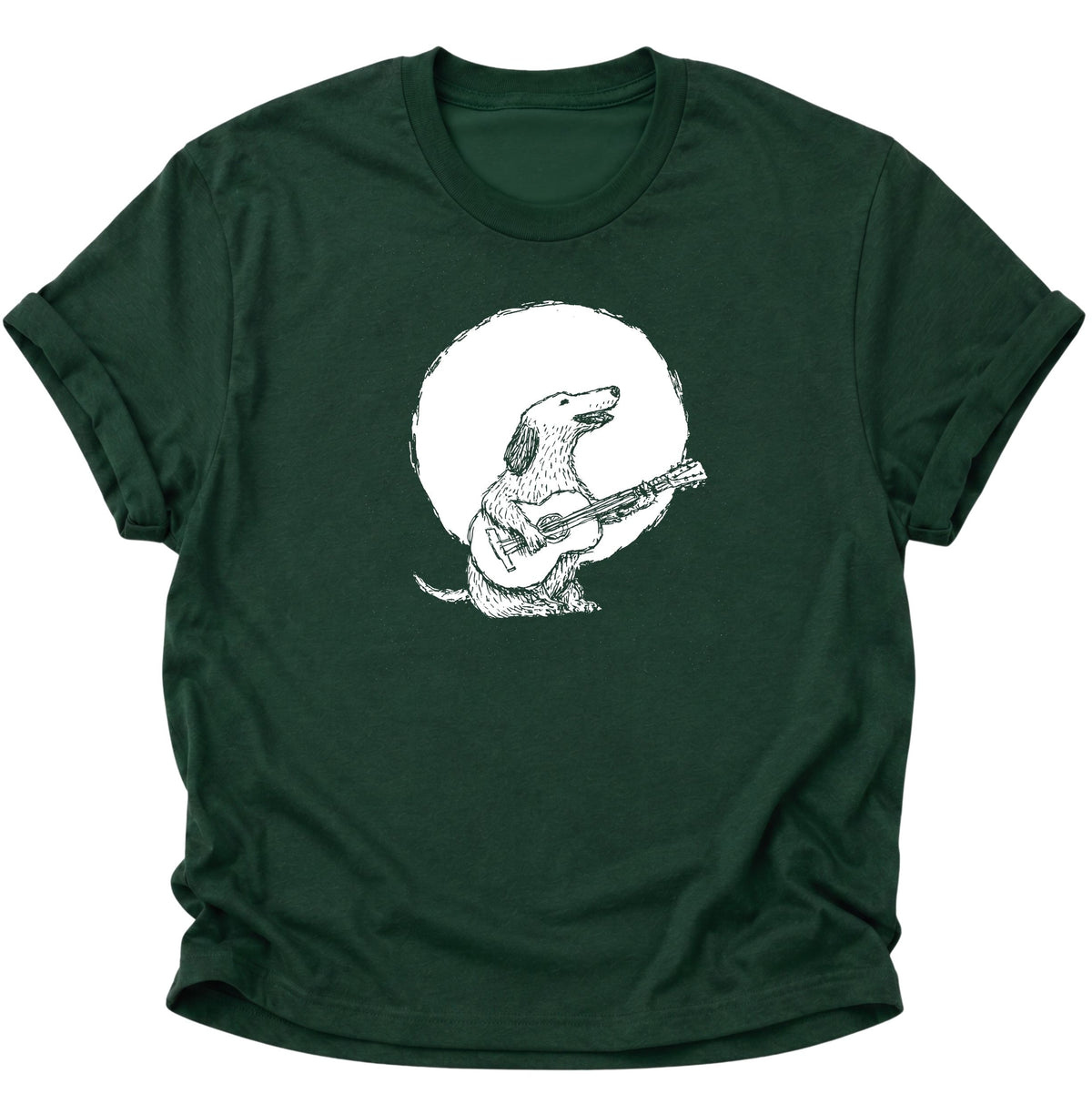 Gitarre spielender Hund im Mondschein Unisex T-Shirt Forest Green - PINE & RIVER