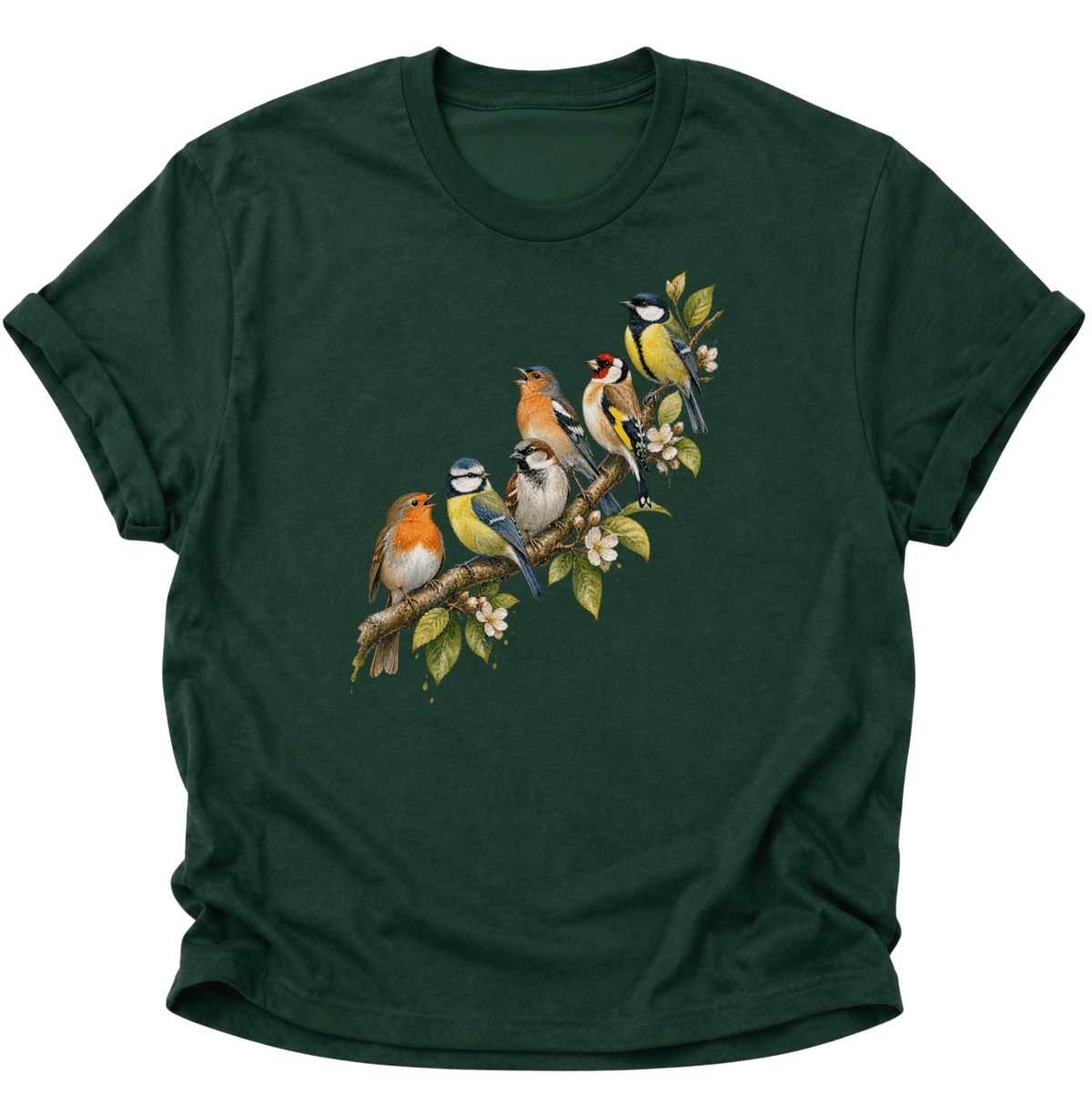 Frühlingsvögel Singvögel Unisex T-Shirt Forest Green - PINE & RIVER