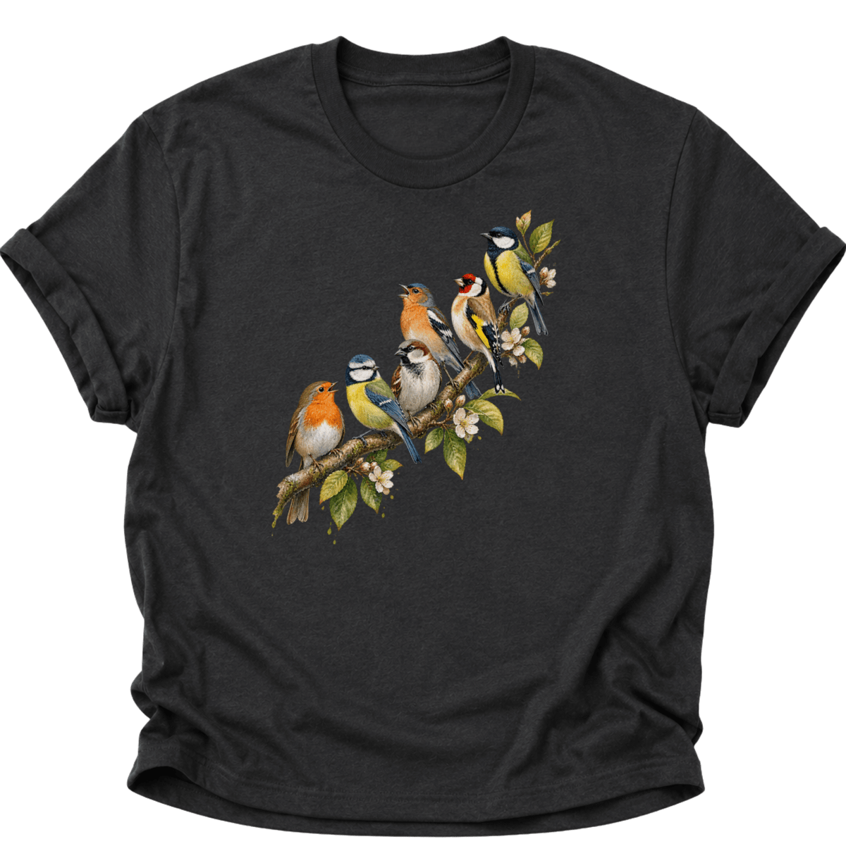 Frühlingsvögel Singvögel Unisex T-Shirt Schwarz - PINE & RIVER