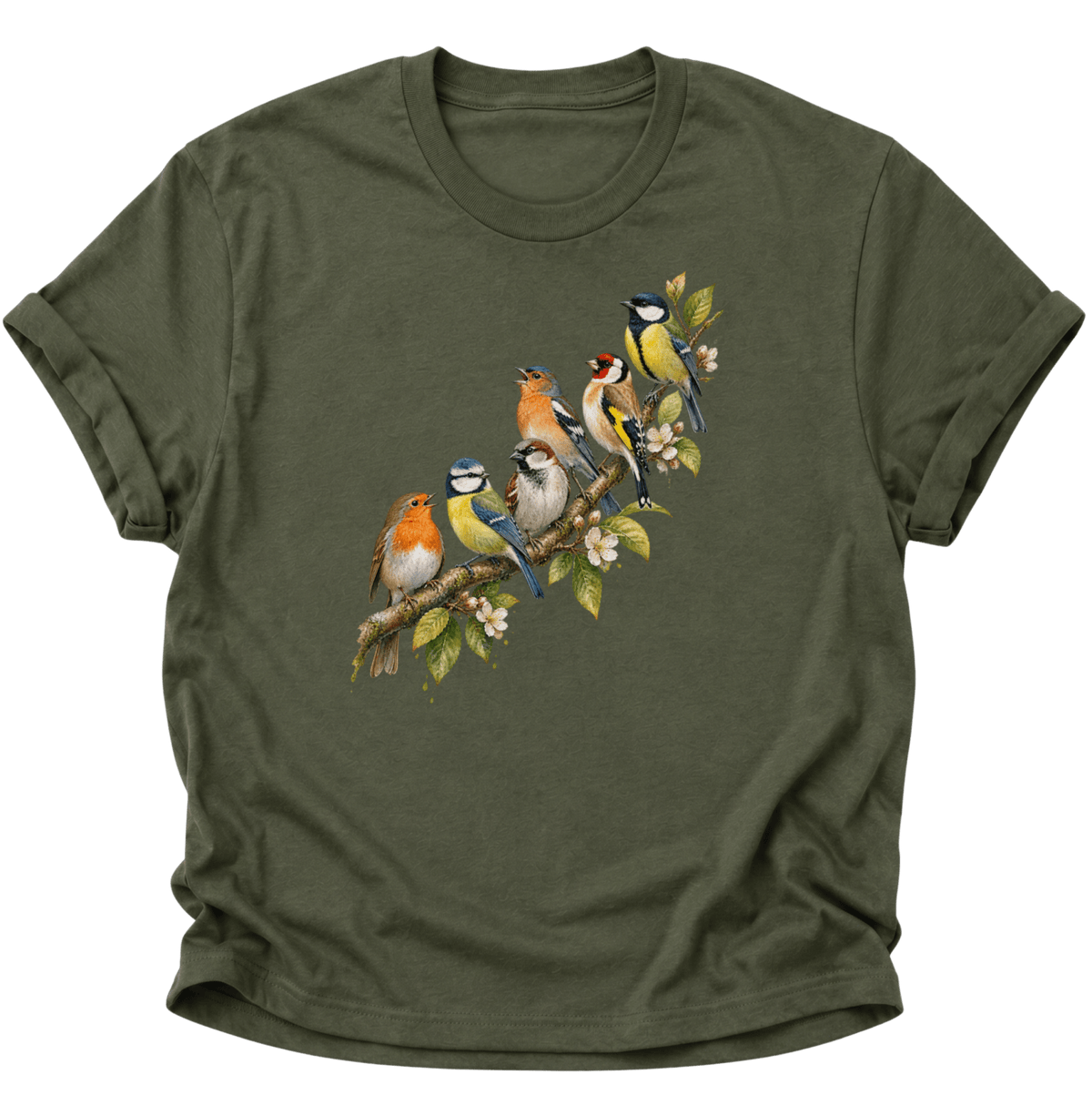 Frühlingsvögel Singvögel Unisex T-Shirt Military Green - PINE & RIVER