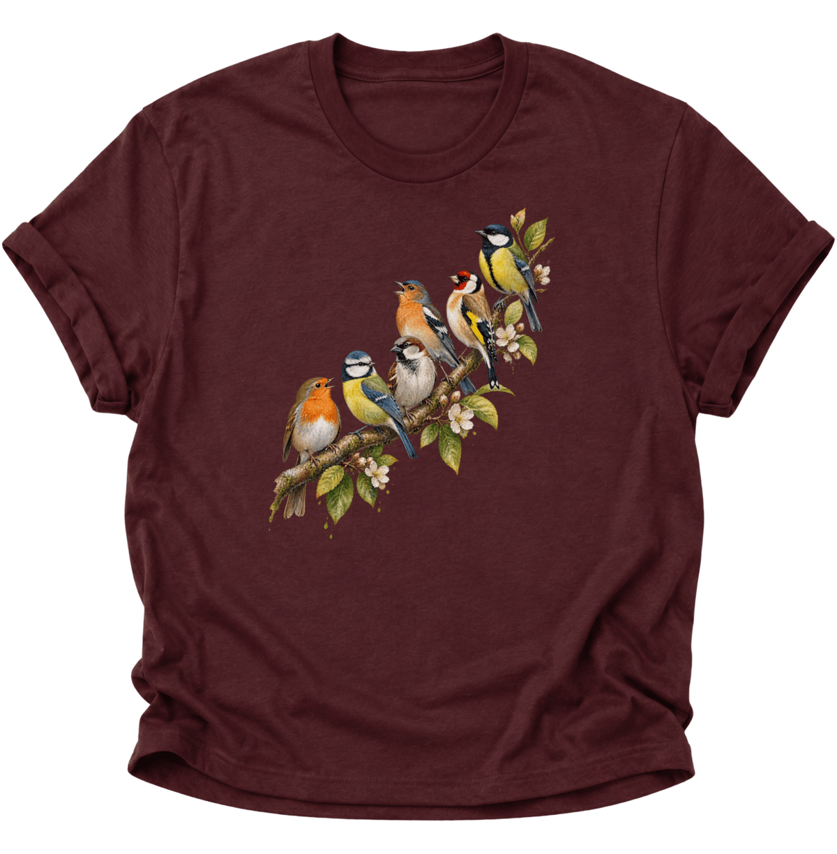 Frühlingsvögel Singvögel Unisex T-Shirt Maroon - PINE & RIVER