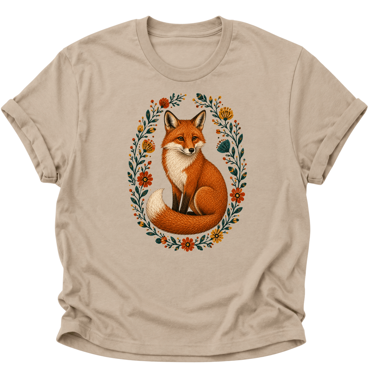 Fuchs im Blumenkranz Unisex T-Shirt Sand - PINE & RIVER