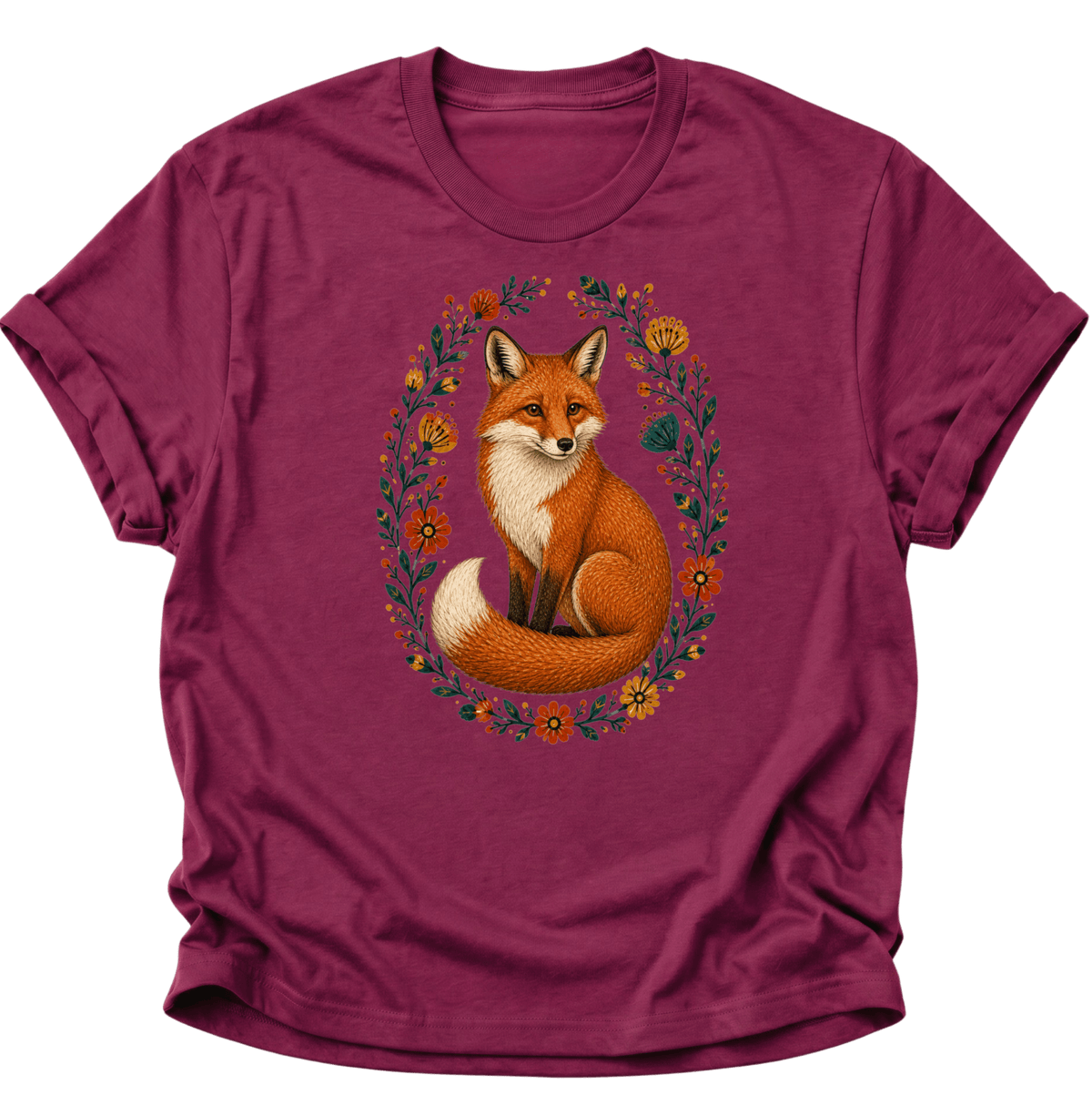 Fuchs im Blumenkranz Unisex T-Shirt Cardinal Red - PINE & RIVER
