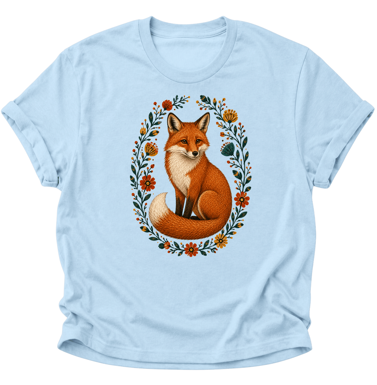 Fuchs im Blumenkranz Unisex T-Shirt Light Blue - PINE & RIVER