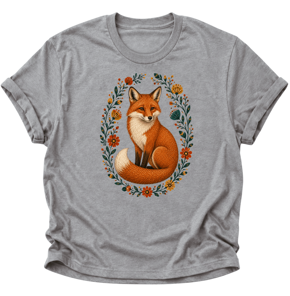 Fuchs im Blumenkranz Unisex T-Shirt Sport Grey - PINE & RIVER