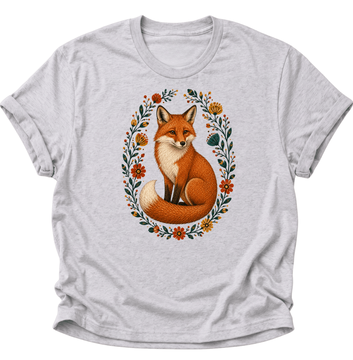 Fuchs im Blumenkranz Unisex T-Shirt Ash Grey - PINE & RIVER