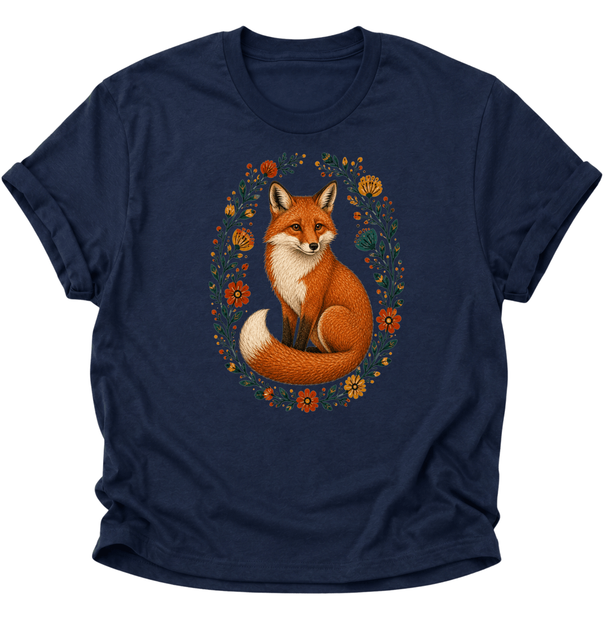 Fuchs im Blumenkranz Unisex T-Shirt Navy Blue - PINE & RIVER