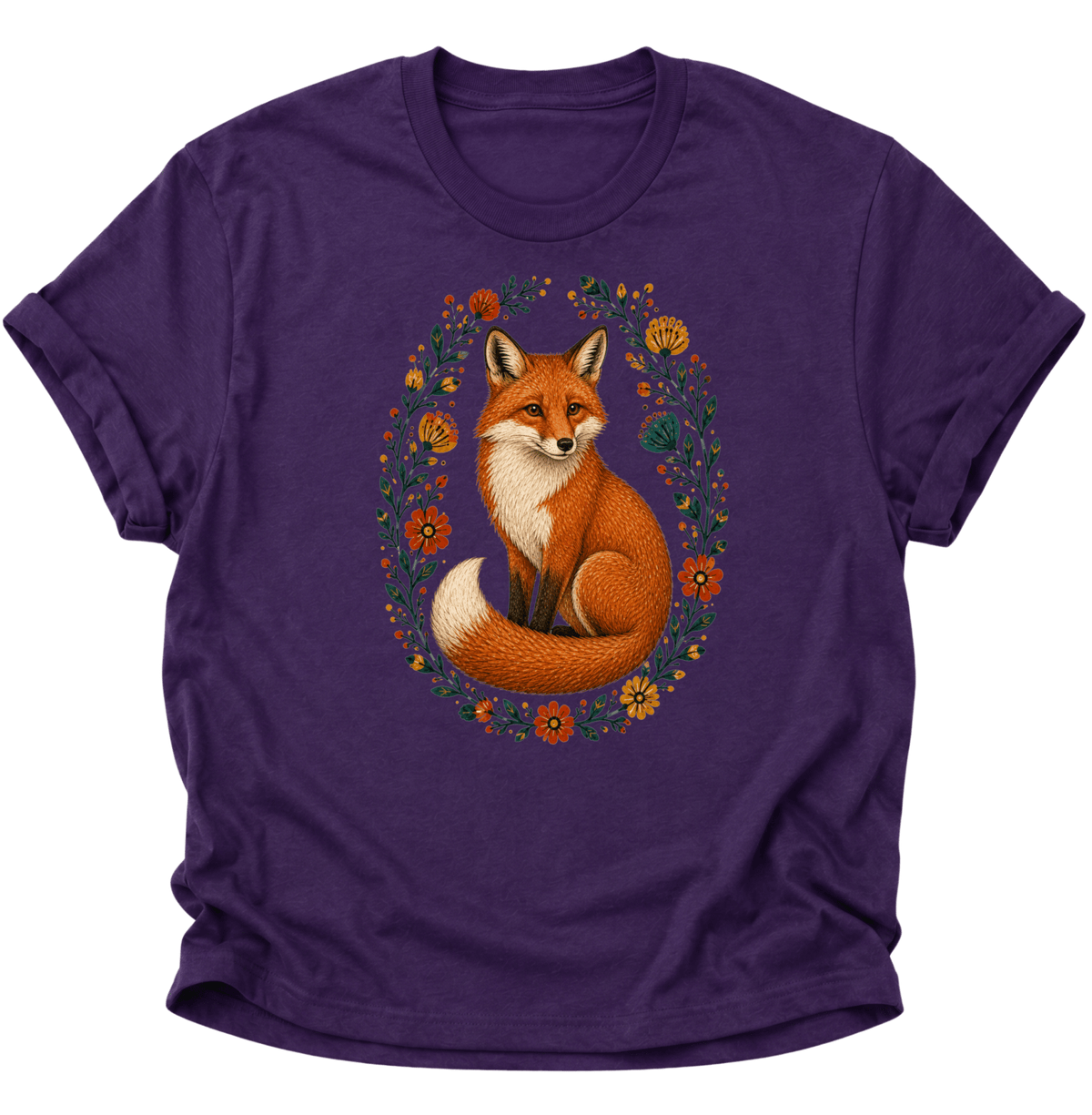 Fuchs im Blumenkranz Unisex T-Shirt Purple - PINE & RIVER