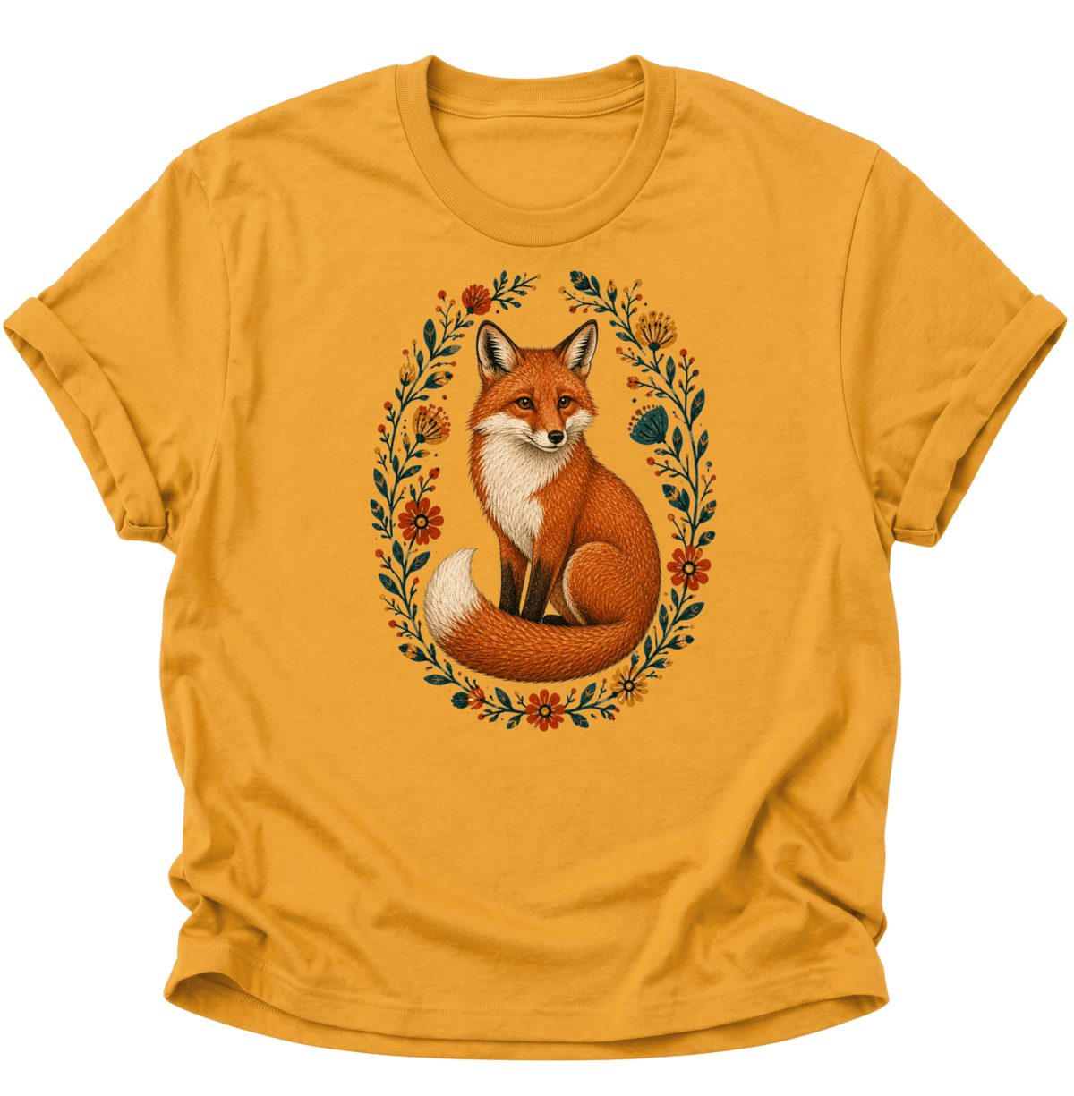 Fuchs im Blumenkranz Unisex T-Shirt Gelb - PINE & RIVER