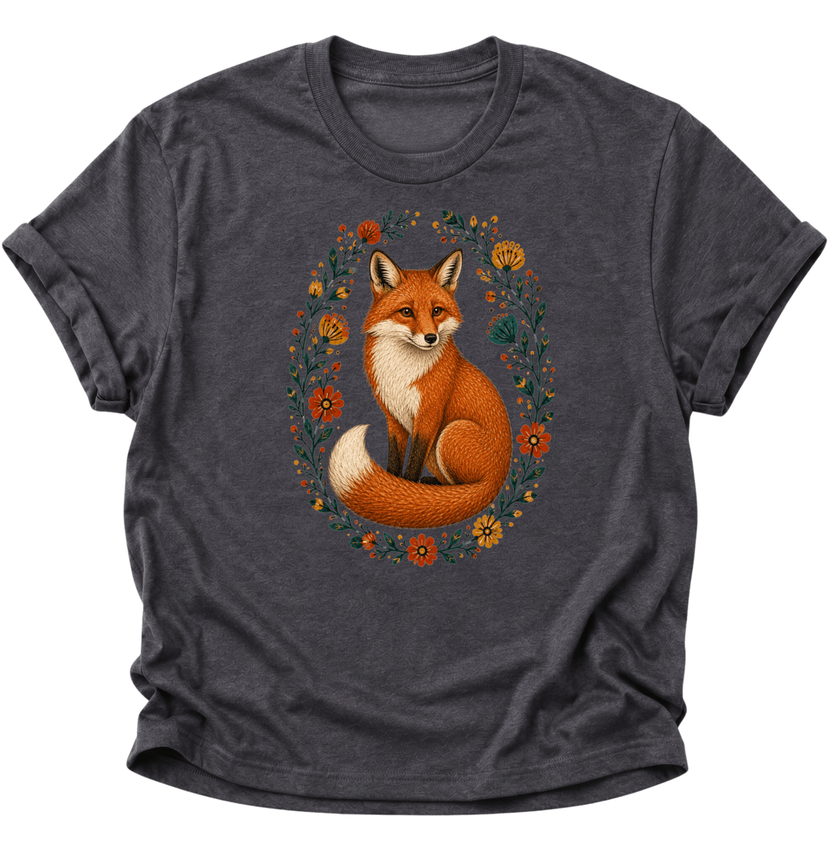 Fuchs im Blumenkranz Unisex T-Shirt Dark Heather - PINE & RIVER