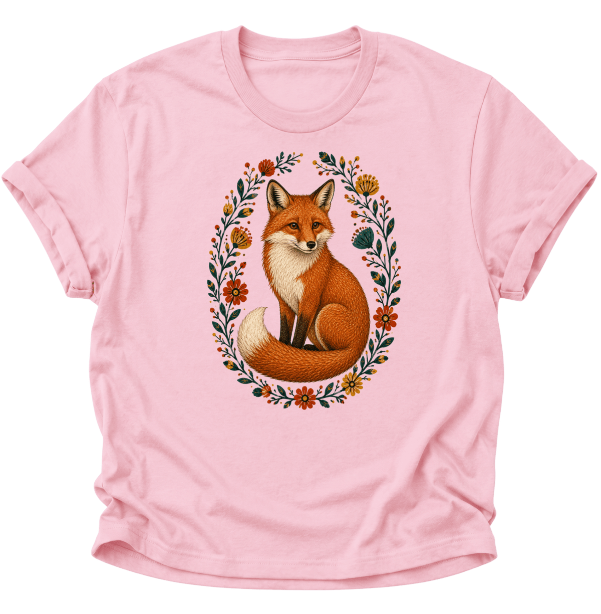 Fuchs im Blumenkranz Unisex T-Shirt Light Pink - PINE & RIVER